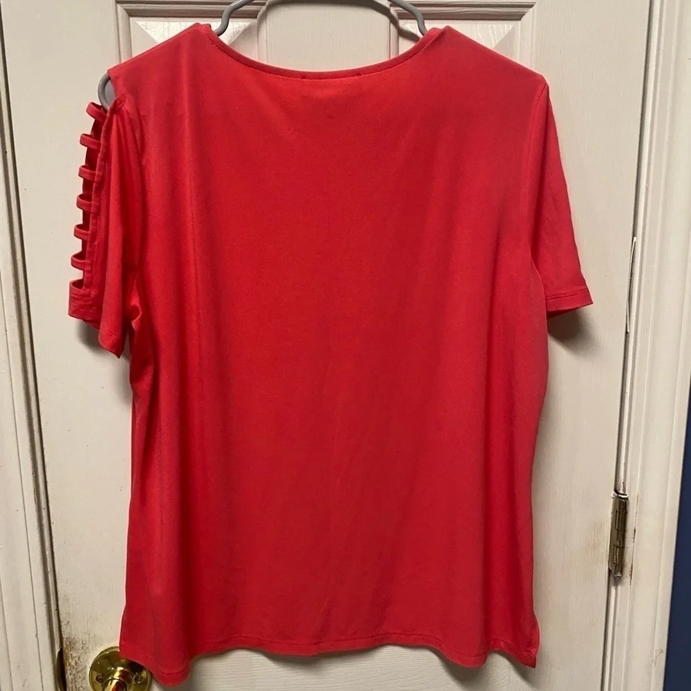 Michael Kors Red Cut Out Crew Neck Short Sleeve Blouse XL